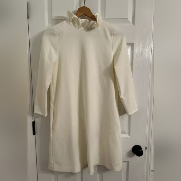 Tuckernuck Daphne Ruffle High Neck Shift Dress Bow Back Tie ivory size S - Picture 8 of 9